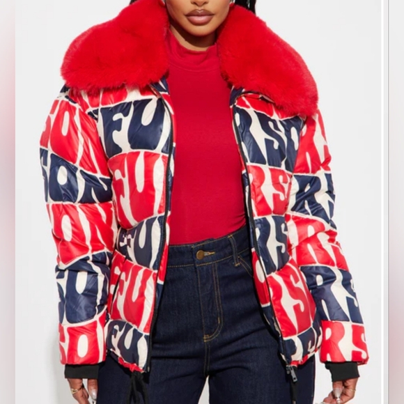 Fashion Nova Letter Puffer Jacket - Picture 1 of 7